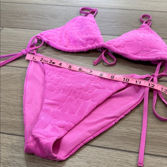Nike Retro Flow Pink Logo Terry Cloth Bikini All Over Print Sz M Sporty Spellout - Picture 6 of 10